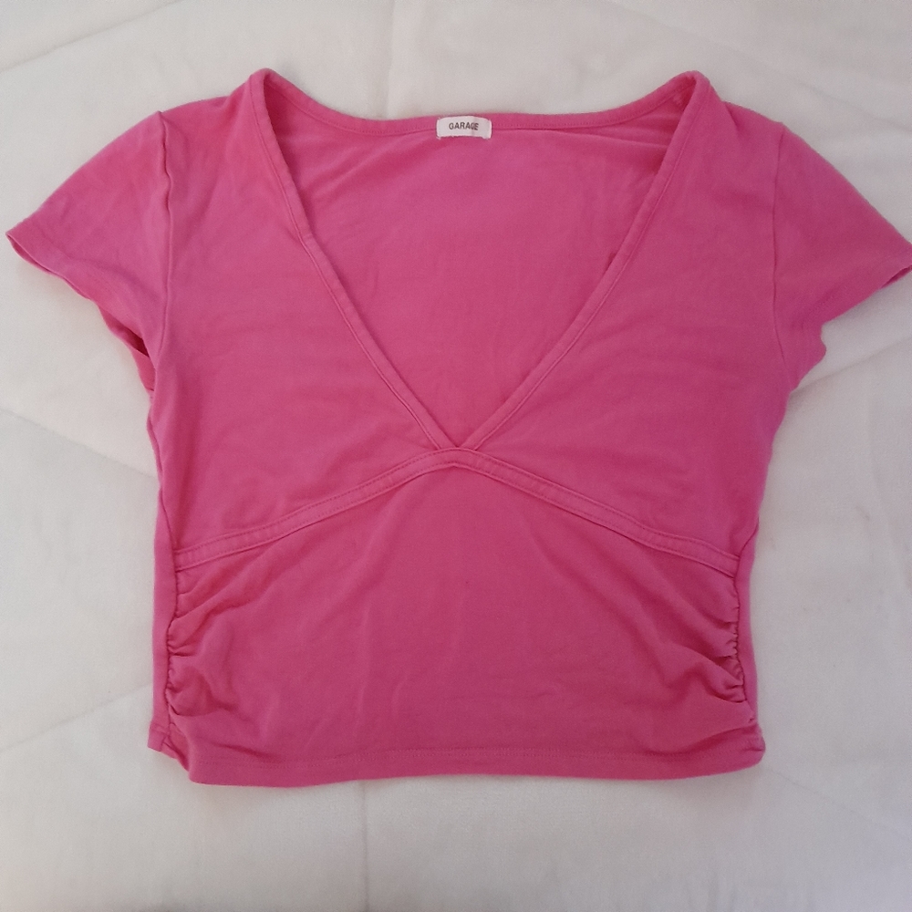 Hot Pink Cropped V-neck